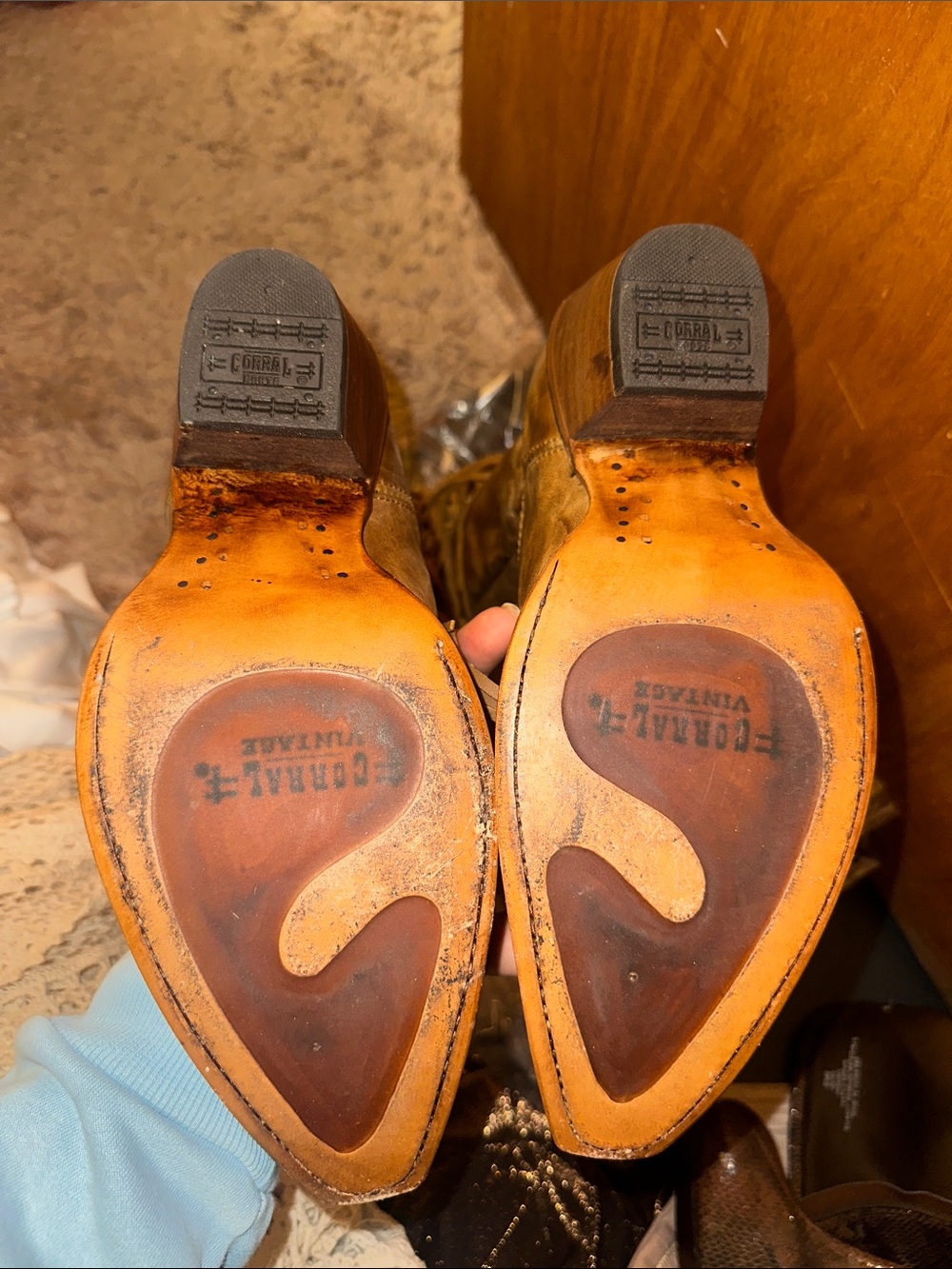 Corral Brown Leather Fringe Cowboy Boots with Turquoise Accents - Picture 9 of 10